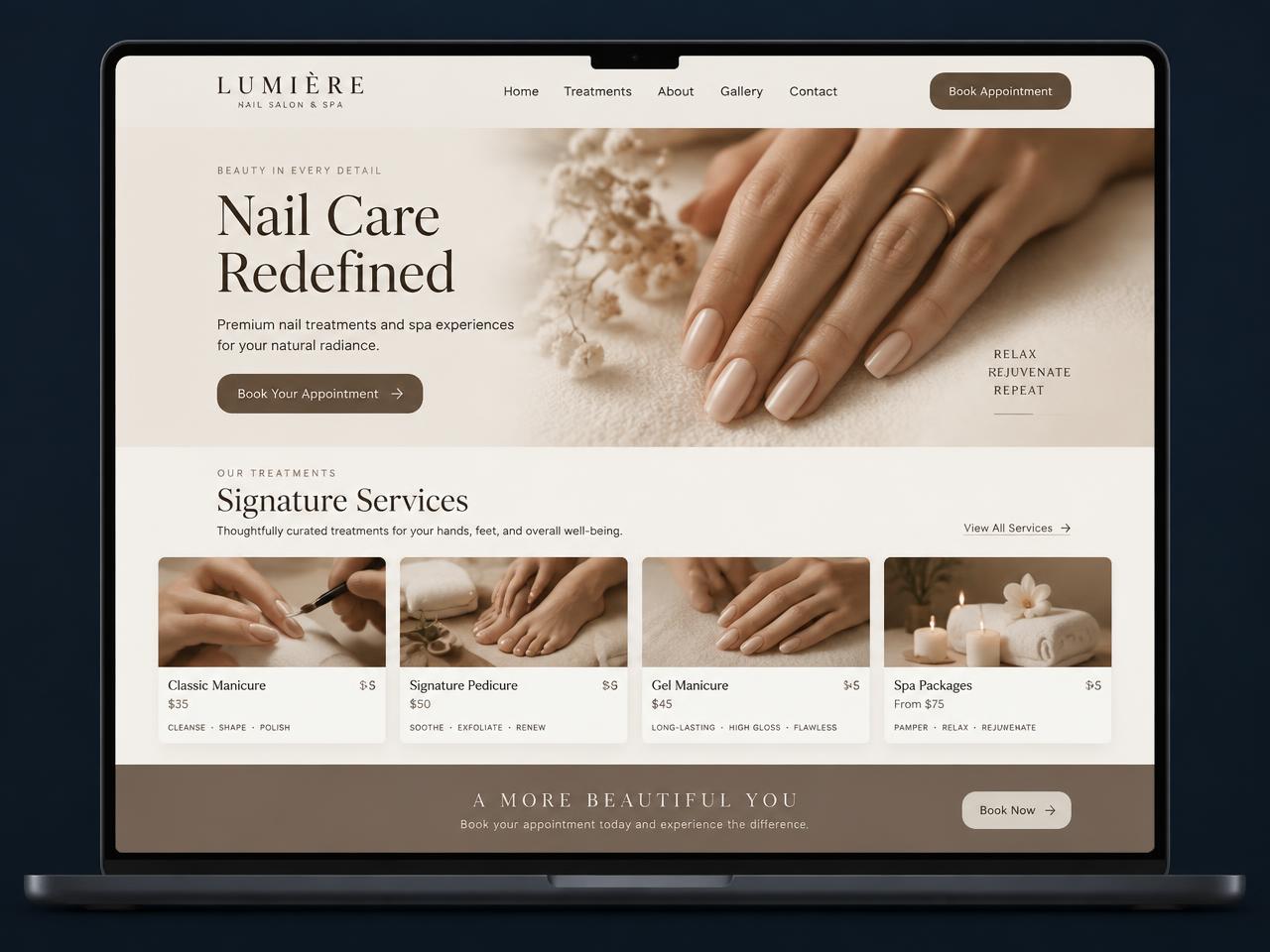 Southwell Nails & SPA concept website shown on a laptop
